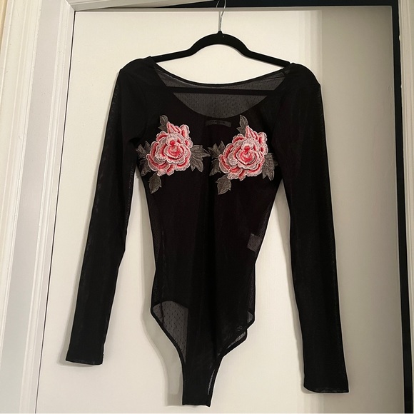 ASOS Sheer Mesh Floral Applique Bodysuit - Picture 5 of 7